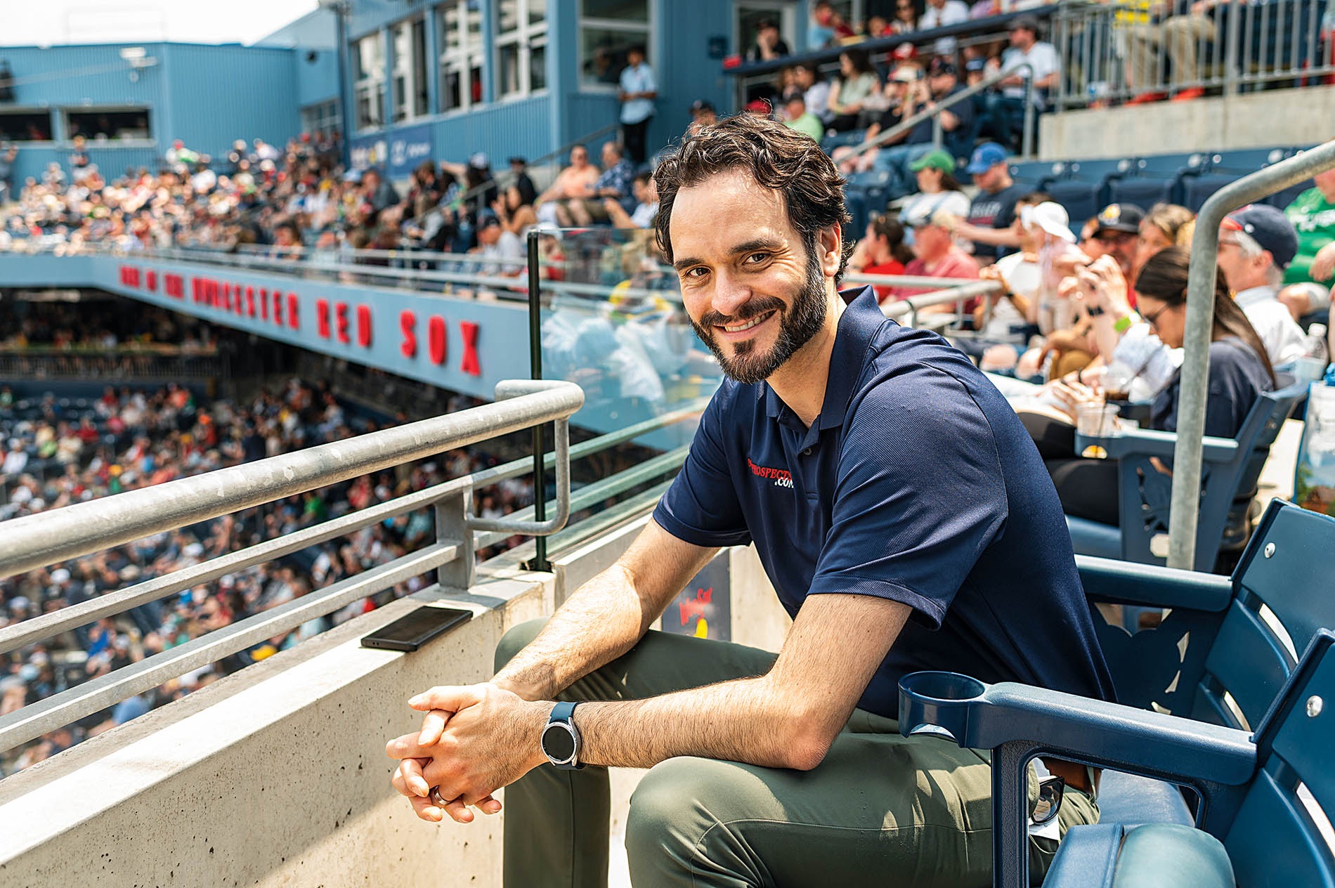 IMage of Chris Hatfield in the stands at the Worcester Red Sox stadium