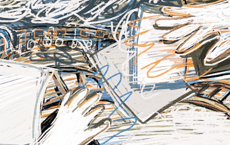 Illustration by Veronyka Jelinek of two hands reaching for one another and paper in the background