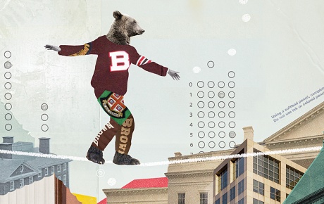 collage illo of Bruno on the high wire